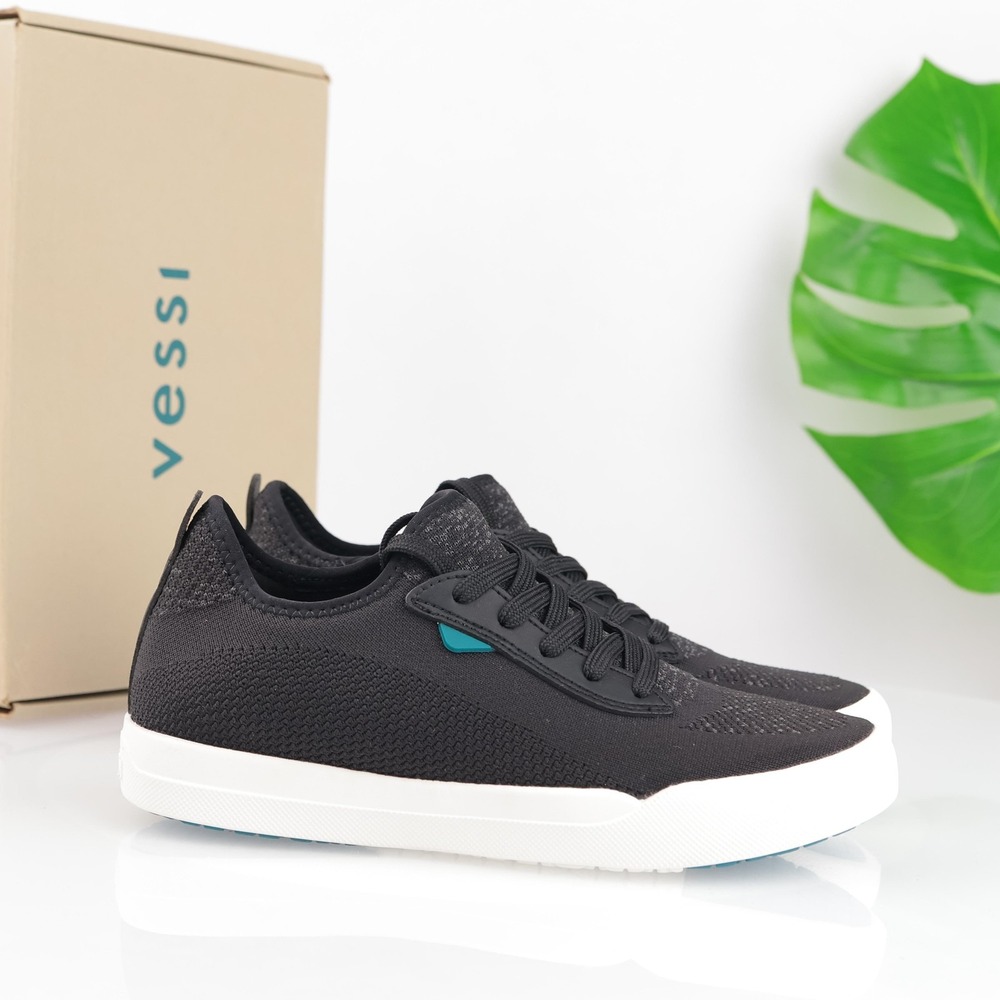 Vessi Women Weekend 1.5 Sneaker Size 8 Waterproof Black Knit LaceUp Shoe Comfort